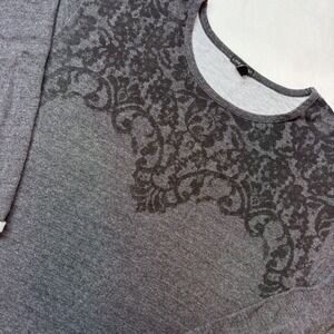 Lane Bryant Women's Gray Damask Print Long Sleeve Top Plus Size 26 / 28
